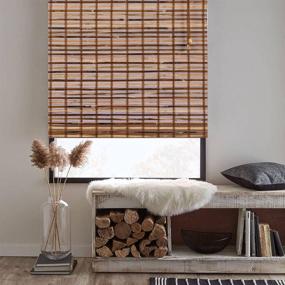 Bamboo Window Blinds At Floor Center