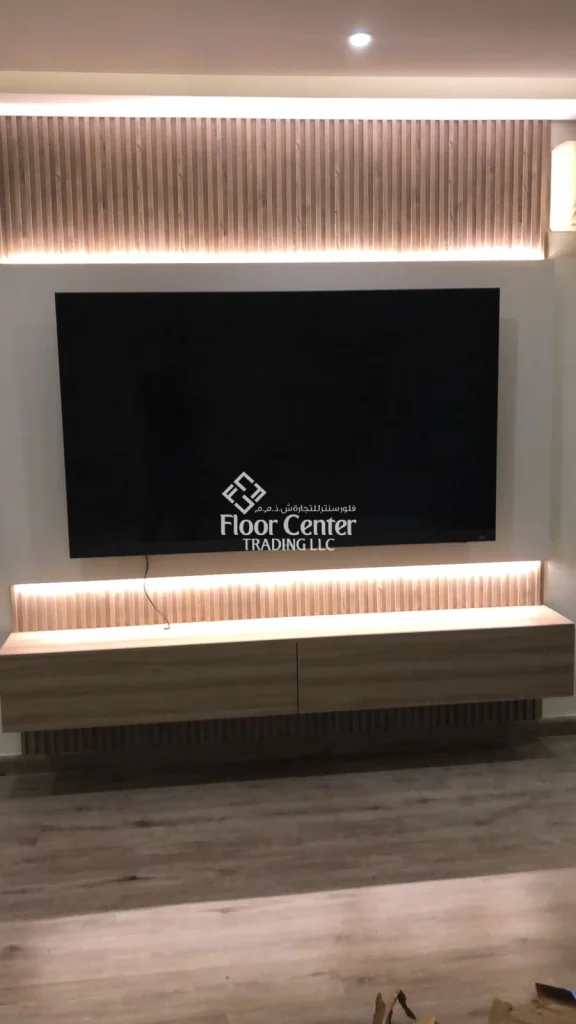 Custom-designed wall paneling for office interiors in Dubai Hills, Building 2.