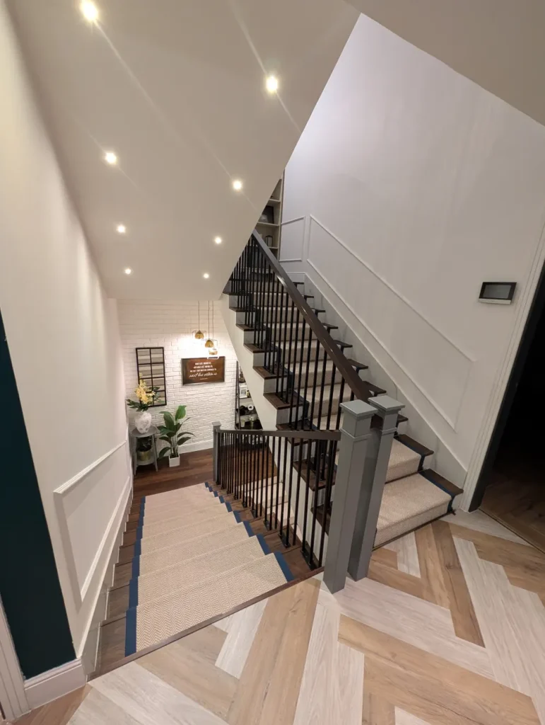 Stair carpet installation completed by Floor Center Trading LLC in Palm Jumeirah