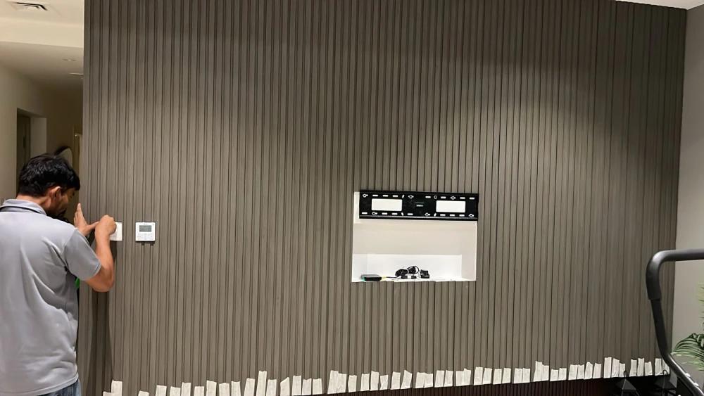Wall cladding installation by Floor Center in Arjan Dubai